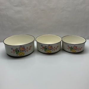 Vintage Kobe Enamel Nesting Bowls set 3 Roses